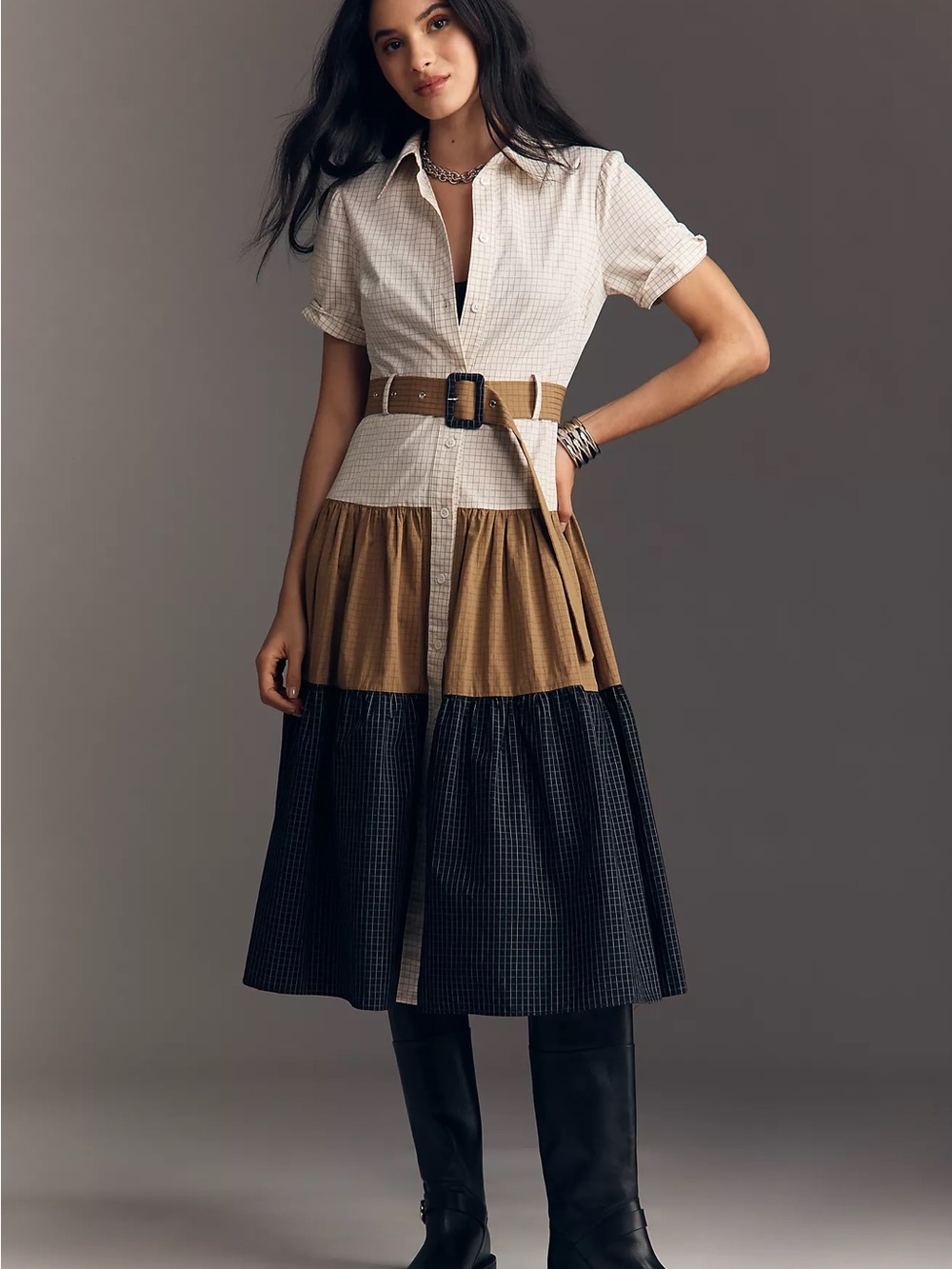 Anthropologie Maude Club Carmen Short-Sleeve Belted Buttondown Midi Dress